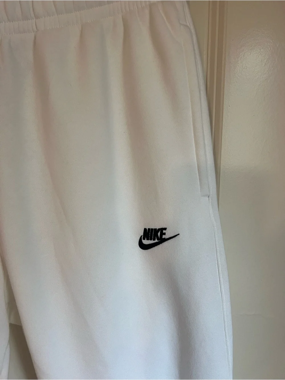 Nike White Track Joggers with Black Swoosh